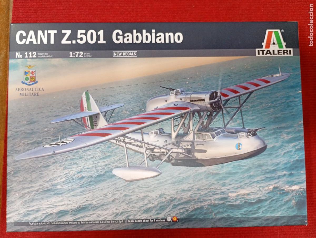 Maquetas: MAQUETA ITALERI HIDROAVI&Oacute;N ITALIANO CANT Z 501 Gabbiano. Calcas Espa&ntilde;a Escala 1:72 CAJA PRECINTADA