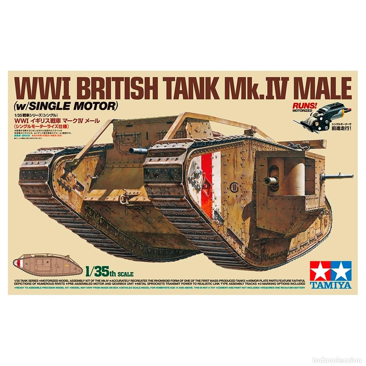 Maquetas: Maqueta TAMIYA Tanque Ingl&eacute;s Escala 1/35 Mk.IV Male (Single Motor)1&ordf;GM. Motorizado.