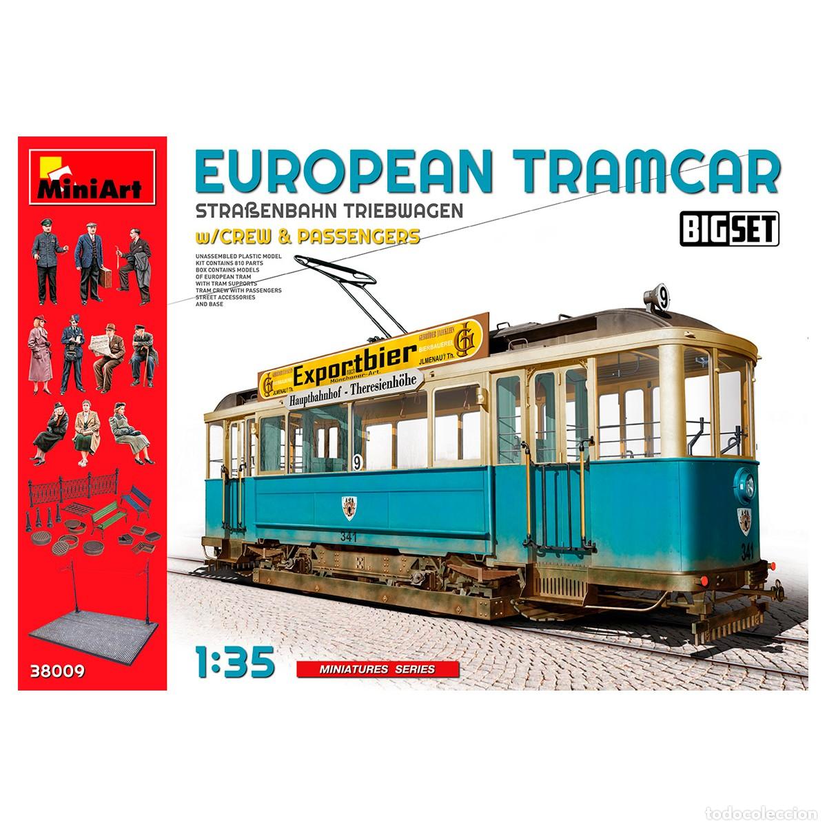Maquetas: Maqueta MINIART Escala 1/35 European Tramcar with Crew & Passengers y base diorama+ accesorios