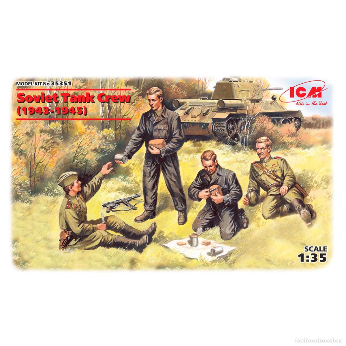 Maquetas: Maqueta ICM Soviet Tank Crew (1943-1945) (4 figures &ndash; 2 officers, 2 tankmen) Escala 1/35