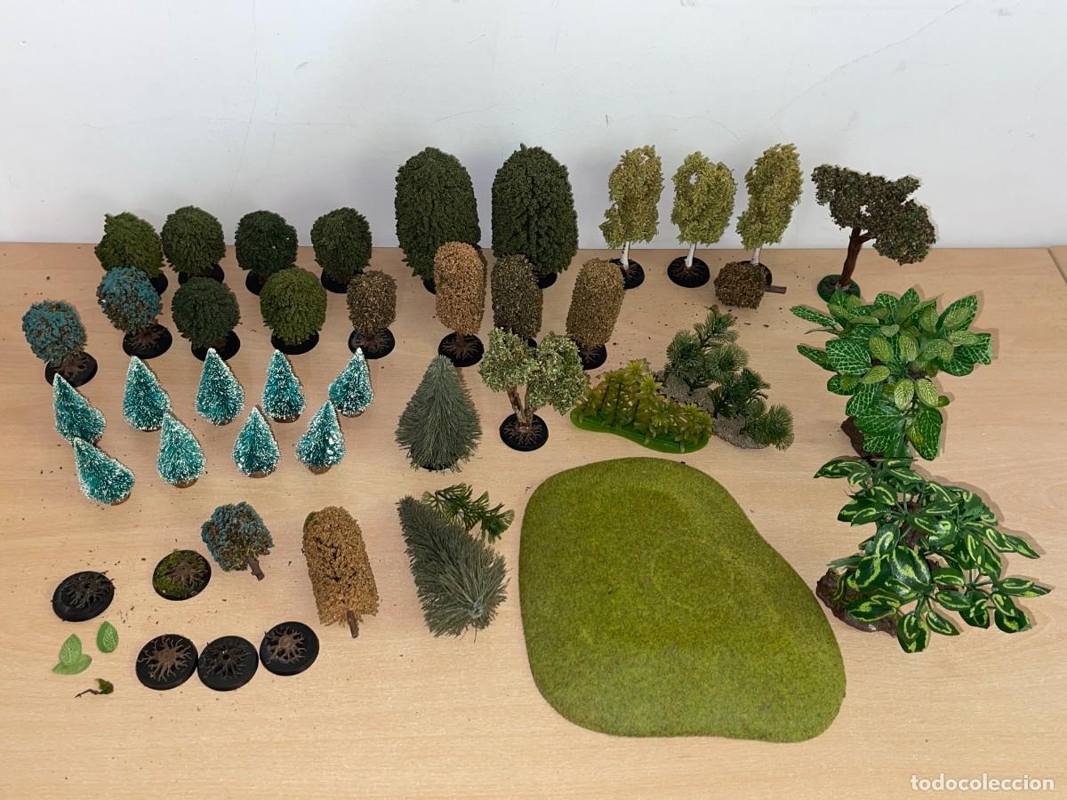 Maquetas: Lote 38 piezas Vegetaci&oacute;n Arboles Plantas Base de Hierba para dioramas maquetas modelismo miniatura