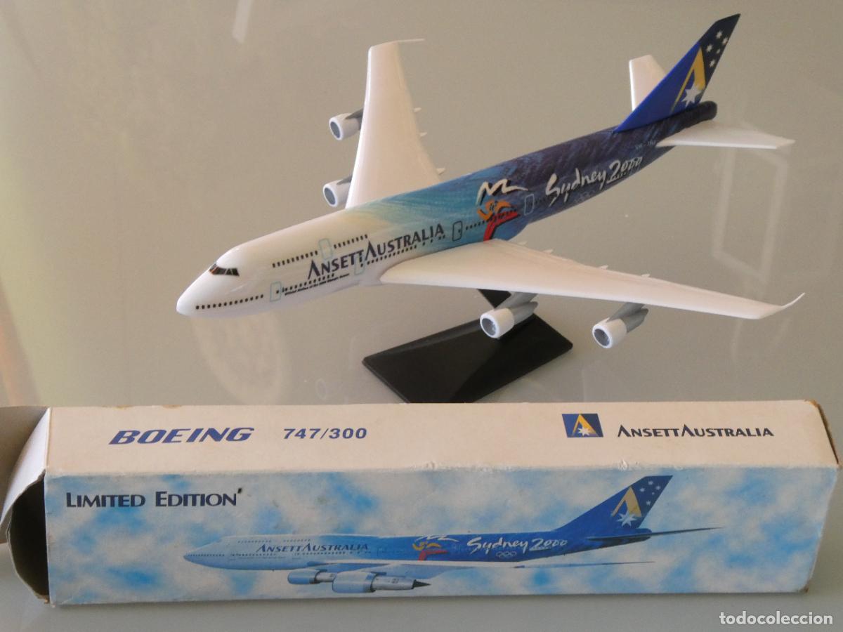 Maquetas: AVI&Oacute;N MAQUETA SOBREMESA. AEROLINEA ANSETT AUSTRALIA JJOO SYDNEY 2000 BOEING 747. 28CM 200GR