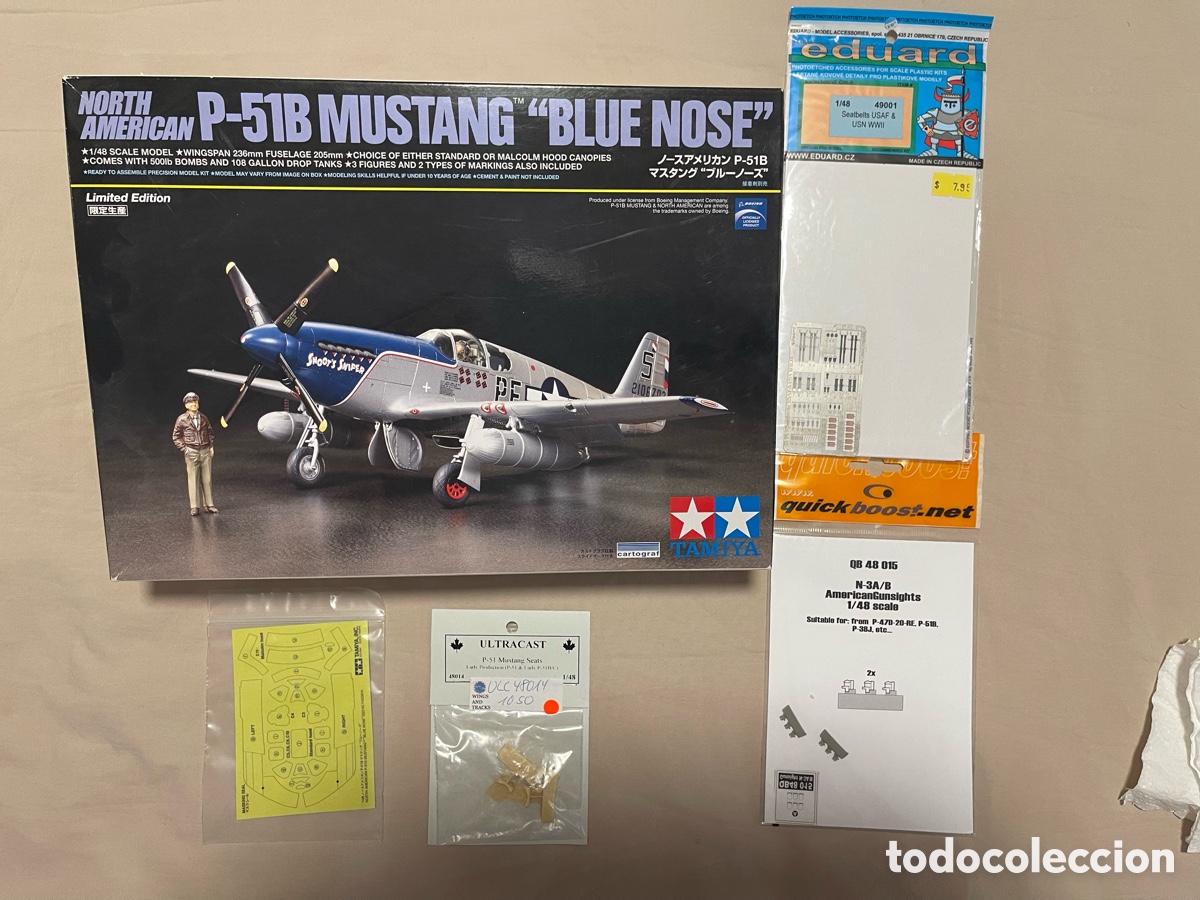 Maquetas: North American P-51B MUSTANG &rdquo;BLUE NOSE&rdquo; fotograbados, m&aacute;scaras, asientos, miras 1:48 TAMIYA 92216