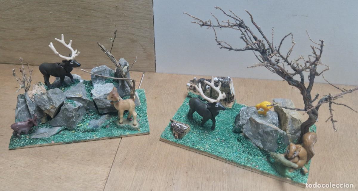 Maquetas: Paisaje para maquetas, ardilla, ciervos, animales del bosque.