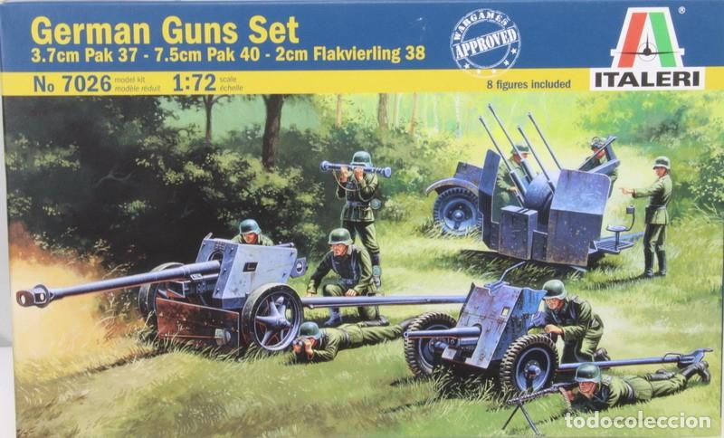 Maquetas: Maqueta ca&ntilde;ones alemanes, german guns set Pak 37, Pak 40, Flakvierling 38, ref. 7026, 1/72, Italeri