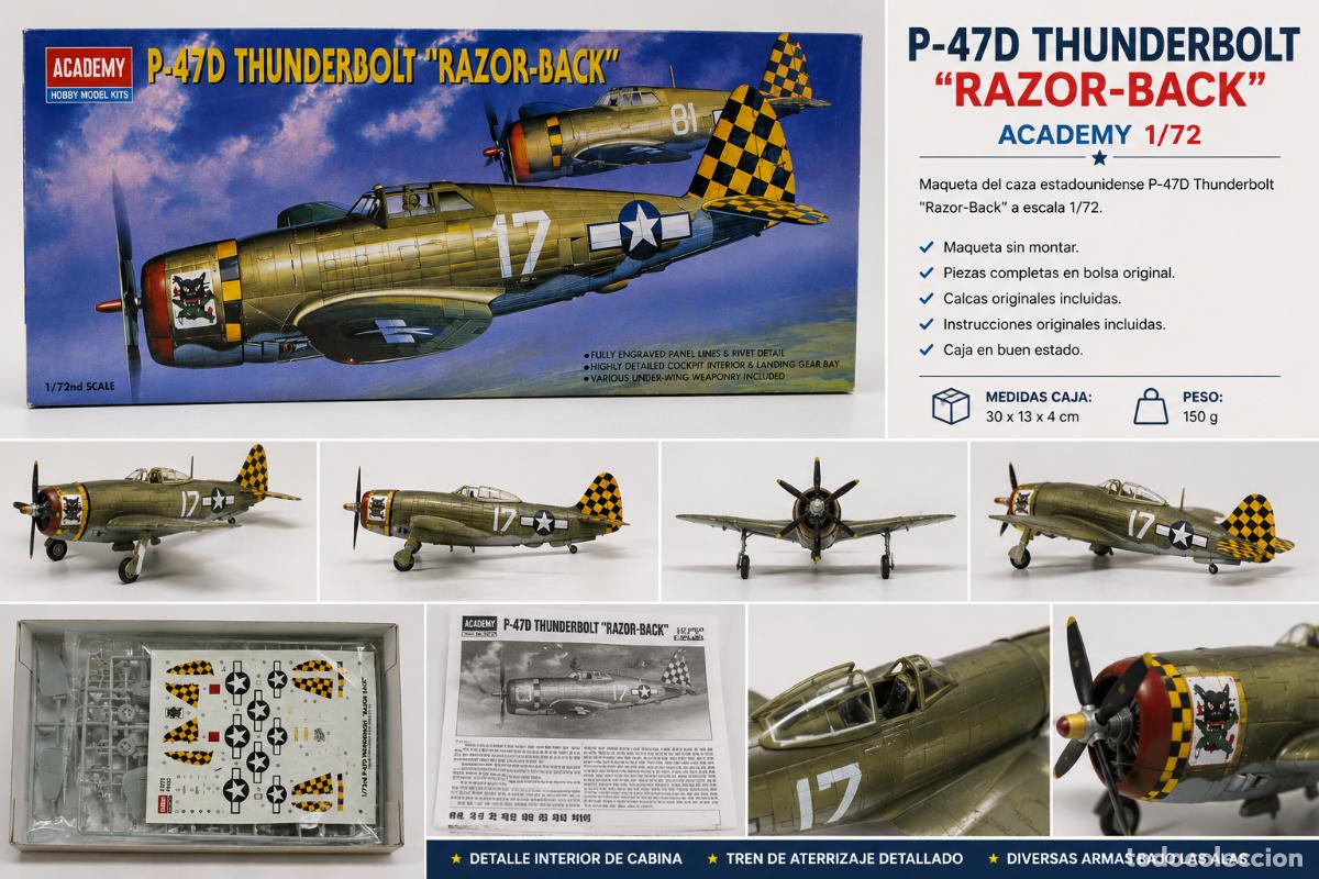 Maquetas: MAQUETA ACADEMY P-47D THUNDERBOLT RAZOR-BACK ESCALA 1/72