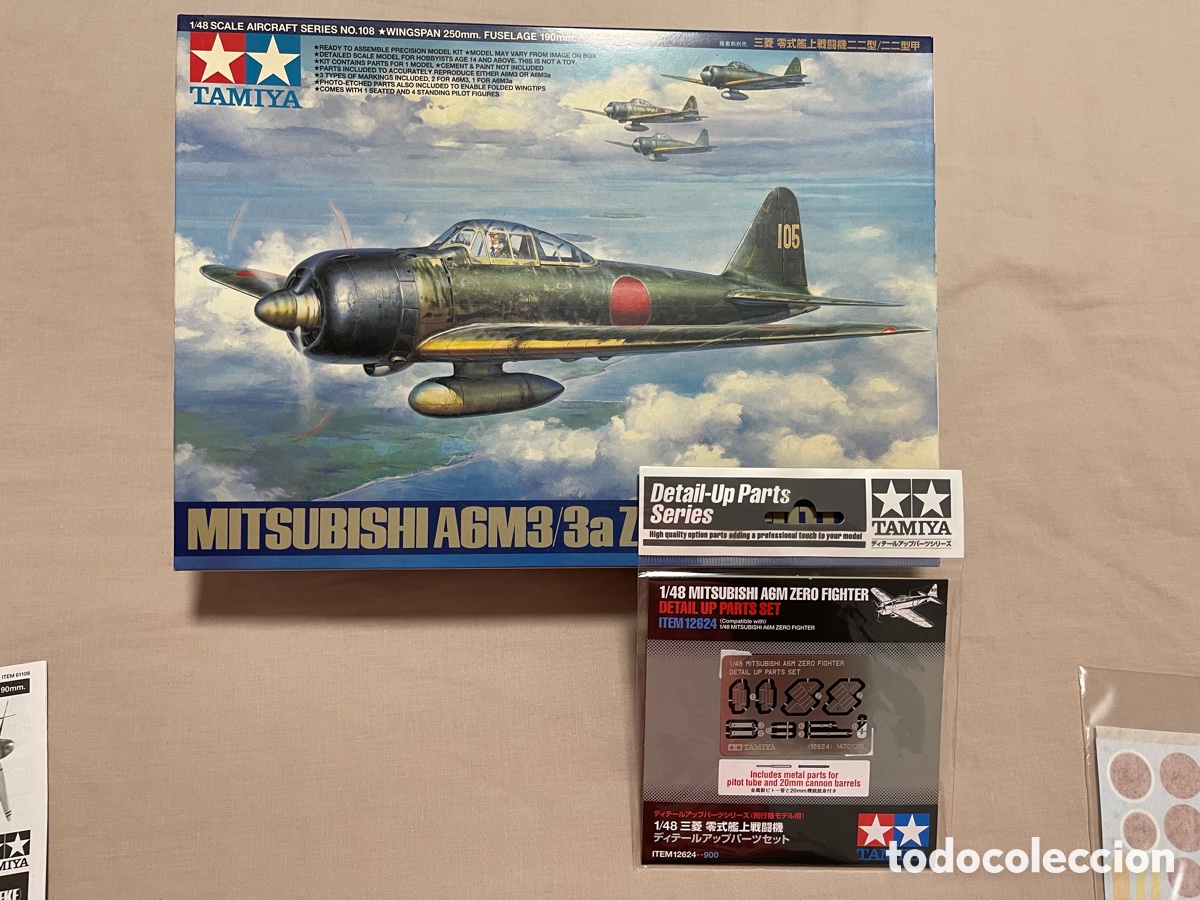 Maquetas: MITSUBISHI A6M3 3a ZERO con ca&ntilde;ones, pitot y calzos en metal 1:48 TAMIYA 61108 maqueta avi&oacute;n