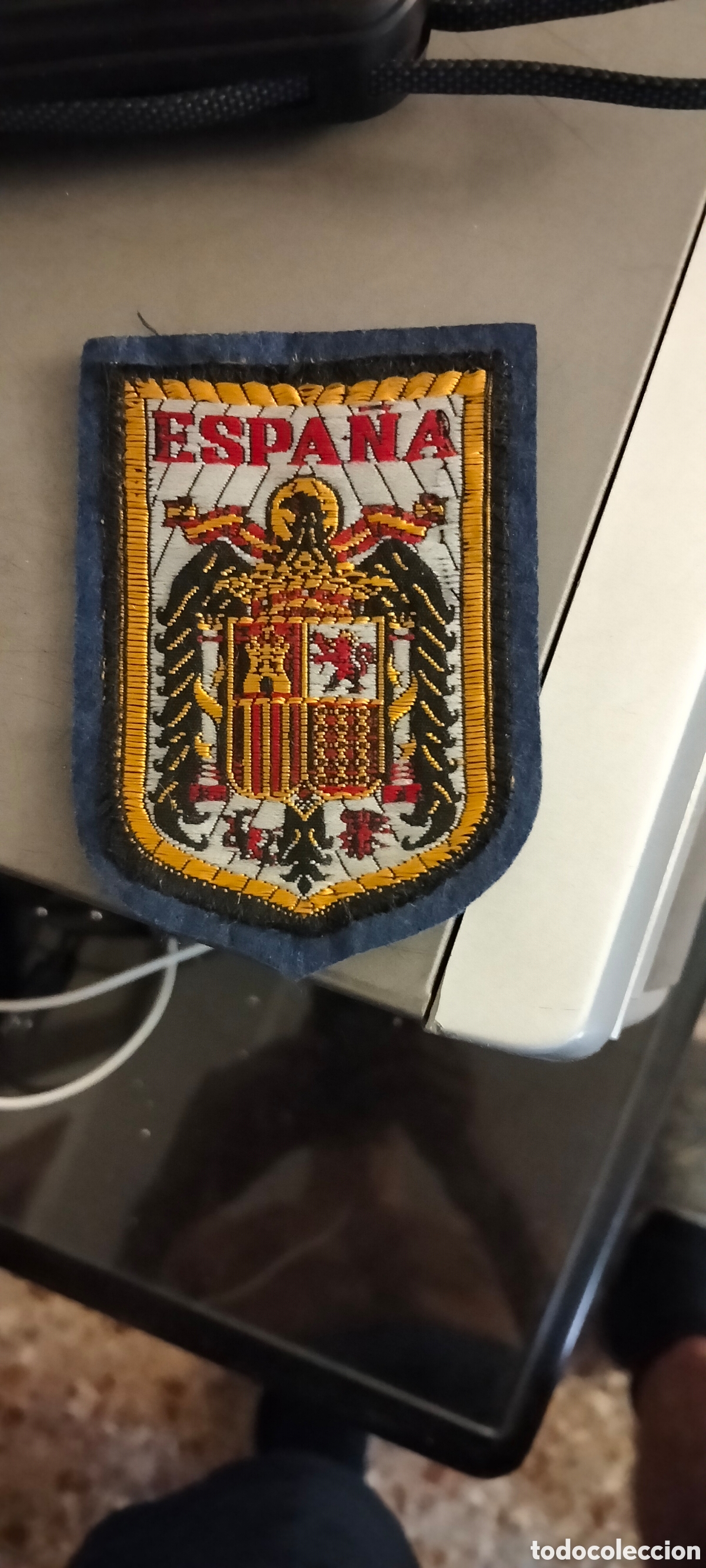 Maquetas: PARCHE DE LA BANDERA DE ESPA&Ntilde;A CON EL AGUILA DE SAN JUAN. EPOCA DE FRANCO.