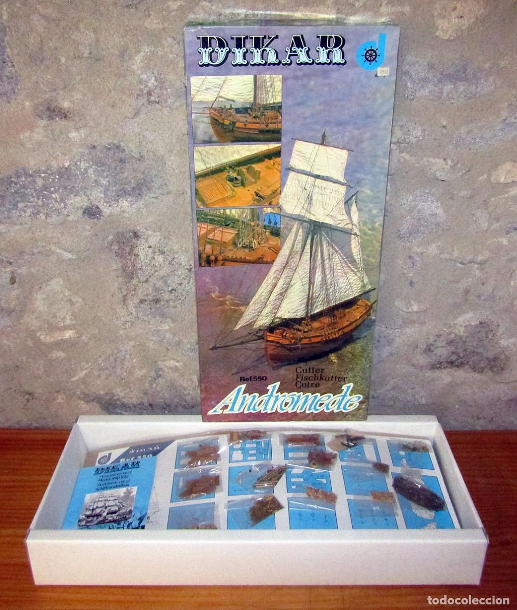 Maquetas: ANTIGUA MAQUETA GOLETA, VELERO O CUTTER DE PESCA ANDROMEDE, DE DIKAR. NUEVA Y EN SU CAJA. A ESTRENAR