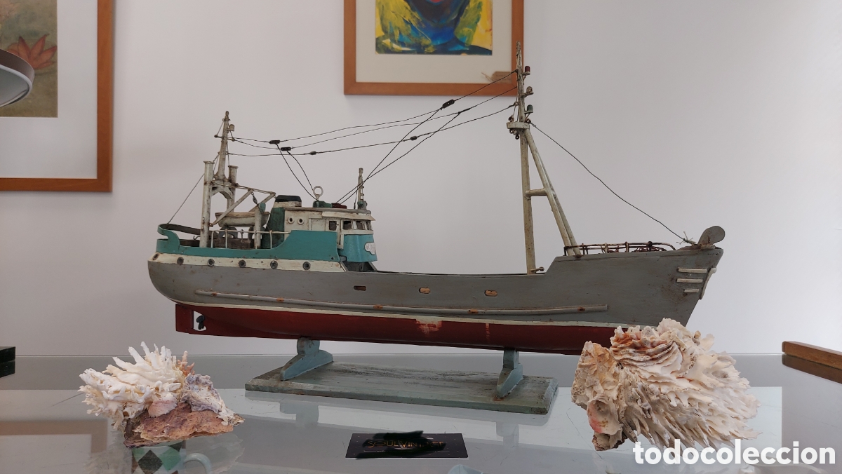 Maquetas: Maqueta artesanal de barco de pesca de arrastre circa 1950