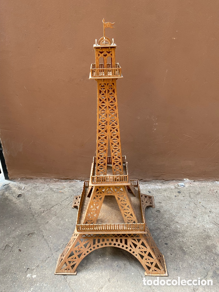 Maquetas: Gran Maqueta Antigua Torre Eiffel Madera (1971) - 78 cm Altura