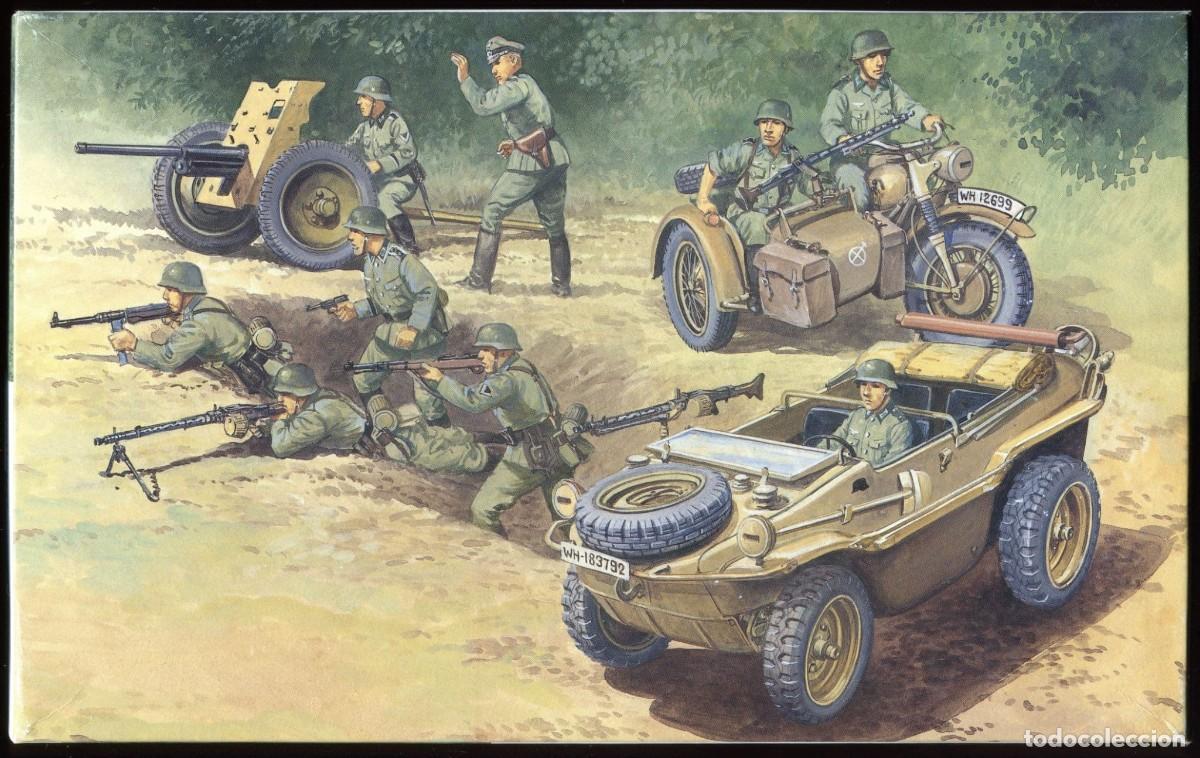 Maquetas: FUJIMI - WWII German Schwimmwagen, BMW Motorcycle, A/T Gun & Crew 1/76 76057