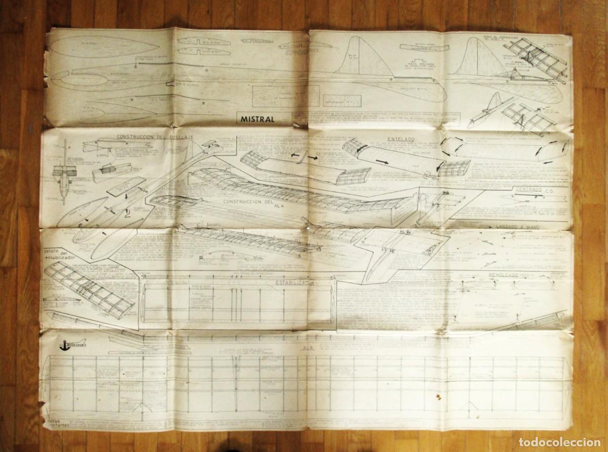 Maquetas: PLANO DEL AVI&Oacute;N MISTRAL DE MODELHOB. ORIGINAL DE LOS A&Ntilde;OS 60. MIDE 114 X 85 CMS.