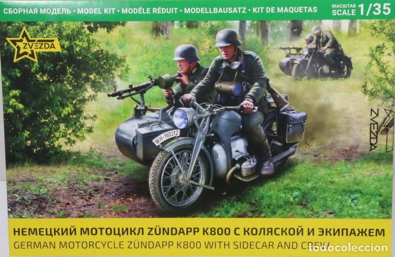 Maquetas: Maqueta motocicleta Zundapp K800 con sidecar & figuras, ref. 3717, 1/35, Zvezda