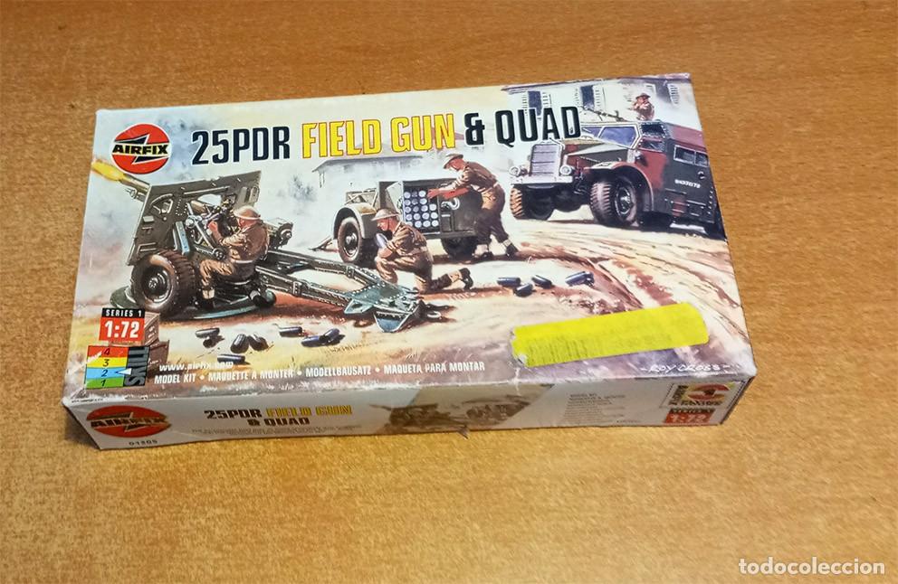 Maquetas: Ca&ntilde;&oacute;n de campa&ntilde;a de 25 libras y Morris Quad de Airfix a 1/76 (cinco piezas sueltas)