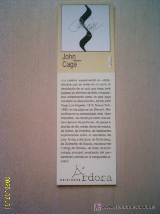 Coleccionismo marcap&aacute;ginas: MARCAP&Aacute;GINAS. JOHN CAGE. SILENCIO. EDICIONES ARDORA - Foto 1