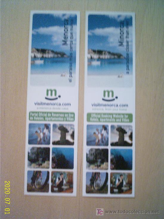 Collectables Bookmark: 2 MARCAP&Aacute;GINAS. MENORCA, EL PARAISO M&Aacute;S CERCA QUE NUNCA.