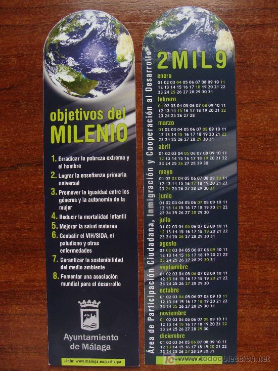 Coleccionismo marcap&aacute;ginas: MARCAP&Aacute;GINAS DE LITERATURA. LOS OBJETIVOS DEL MILENIO 2009. CALENDARIO. M&Aacute;LAGA.