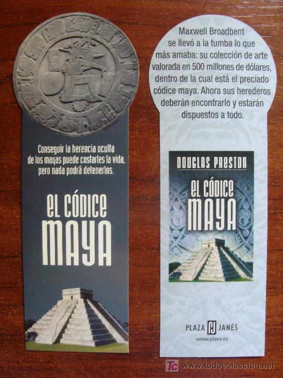 Collezionismo Segnalibri: MARCAP&Aacute;GINAS DE LITERATURA. EL C&Oacute;DICE MAYA. DOUGLAS PRESTON. PIR&Aacute;MIDE Y ESCUTURA TROQUELADA.