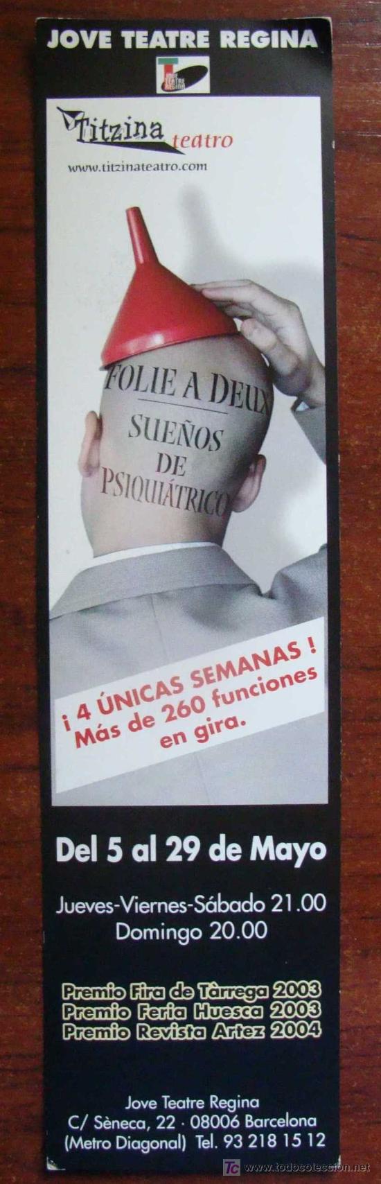 Coleccionismo Marcap&aacute;ginas: MARCAP&Aacute;GINAS DE TEATRO. SUE&Ntilde;OS DE PSIQUI&Aacute;TRICO. TEATRO REGINA.