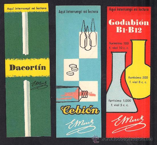 Collectables Bookmark: 3 MARCAP&Aacute;GINAS O PUNTOS DE LECTURA DE ** TEMA MEDICAMENTOS** A&Ntilde;OS 196...