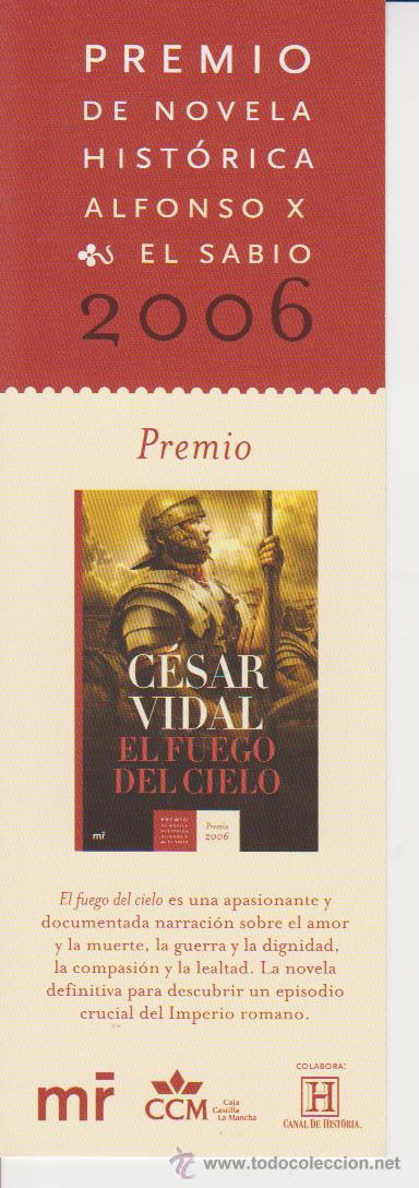 Coleccionismo Marcap&aacute;ginas: MARCAPAGINAS +++ PUNT DE LLIBRE ++ CESAR VIDAL ++ EL FUEGO DEL CIELO