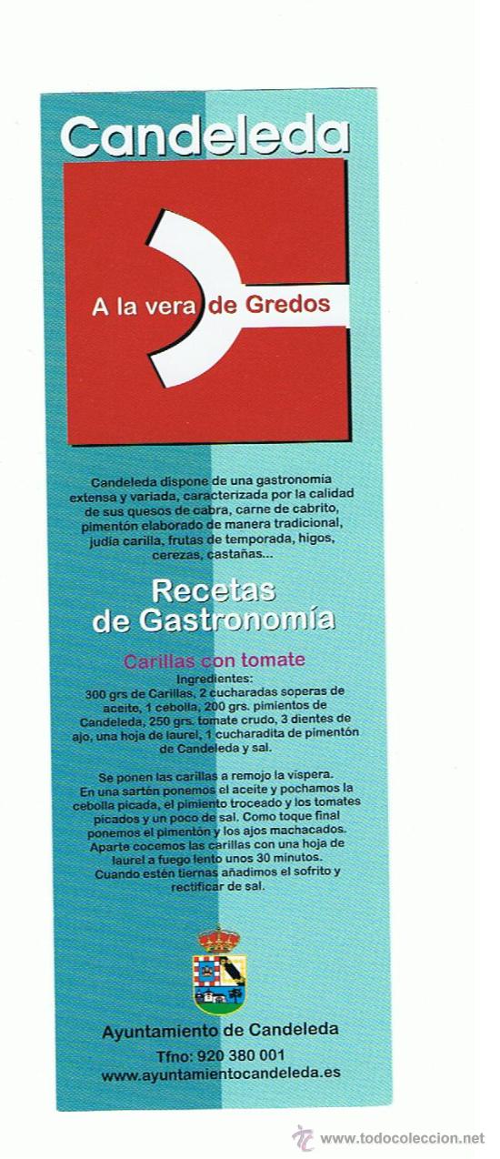 Coleccionismo Marcap&aacute;ginas: MP47 Marcapaginas Candeleda A la Vera de Gredos Recetas de Gastronomia