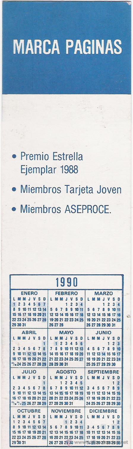 Collectionnisme Marque-pages: MARCA PAGINAS - CURSOS INTENSIVOS DE INGLES / CON CALENDARIO A&Ntilde;O 1990