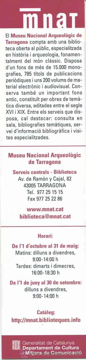 Coleccionismo marcap&aacute;ginas: Marcapaginas, punta libro - Museu nacional arqueologic de Tarragona - Foto 2