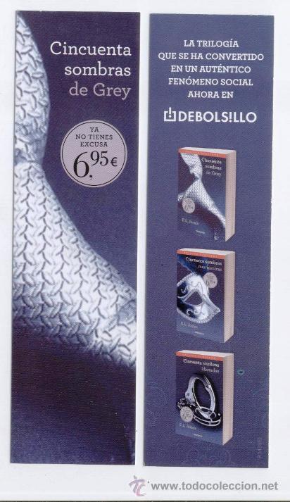 Coleccionismo Marcap&aacute;ginas: * CINCUENTA SOMBRAS DE GREY * (MARCAPAGINAS DEL PRIMER LIBRO DE LA FAMOSA TRILOGIA)