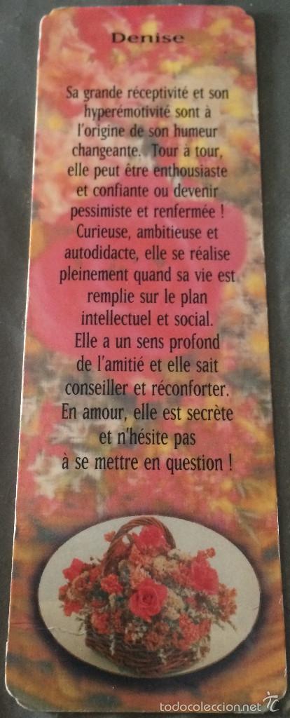 Coleccionismo Marcap&aacute;ginas: Marcap&aacute;ginas, punto de libro. Significado de nombre Denise. A&ntilde;os 90. Distinto en cada cara. Franc&eacute;s.