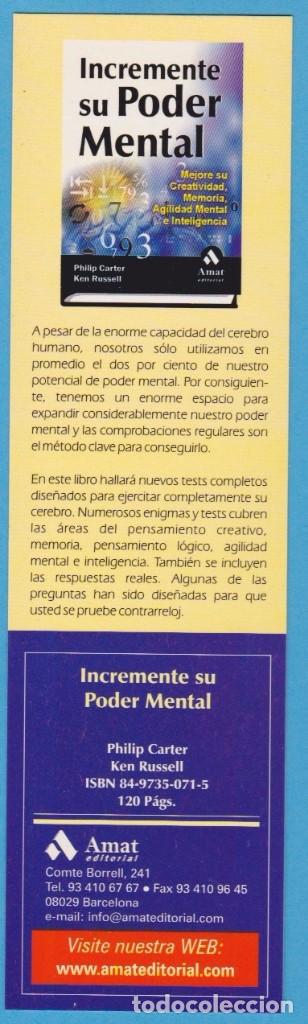 Coleccionismo marcap&aacute;ginas: INCREMENTE SU PODER MENTAL. P. CARTER / K. RUSSEL. AMAT EDITORIAL. PUNTO DE LIBRO / MARCAP&Aacute;GINAS - Foto 1