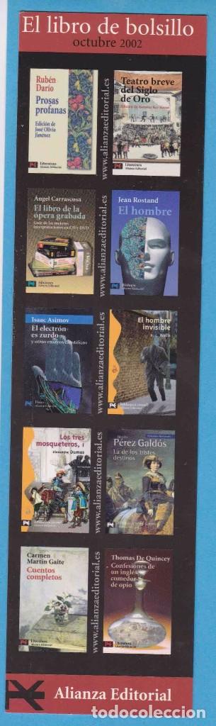 Coleccionismo Marcap&aacute;ginas: EL LIBRO DE BOLSILLO. OCTUBRE 2002. ALIANZA EDITORIAL. PUNTO DE LIBRO