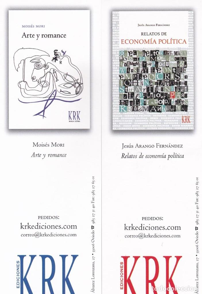 Coleccionismo Marcap&aacute;ginas: MARCAPAGINAS KRK EDICIONES. ARTE Y ROMANCE - RELATOS DE ECONOMIA POLITICA