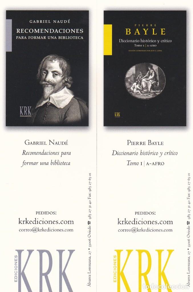 Coleccionismo Marcap&aacute;ginas: MARCAPAGINAS KRK EDICIONES. RECOMENDACIONES PARA FORMAR UNA BIBLIOTECA - DICCIONARIO HISTORICO Y ...