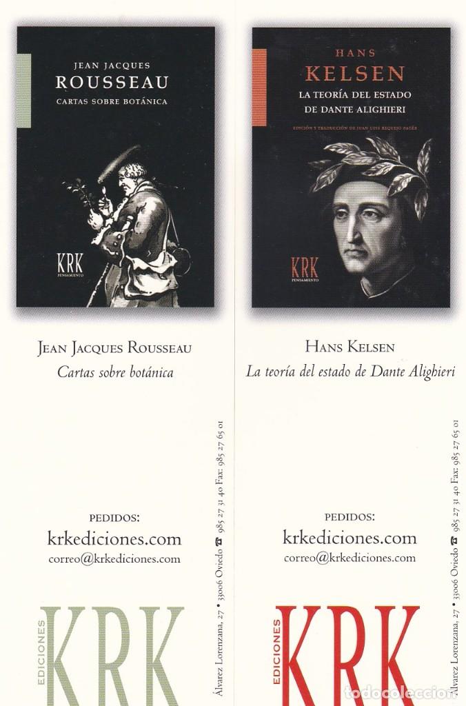 Coleccionismo Marcap&aacute;ginas: MARCAPAGINAS KRK EDICIONES. CARTAS SOBRE BOTANICA - LA TEORIA DEL ESTADO DE DANTE ALIGHIERI