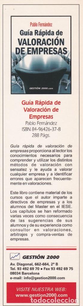 Collectionnisme Marque-pages: MARCAPAGINAS GESTION 2000. GUIA RAPIDA DE VALORACION DE EMPRESAS