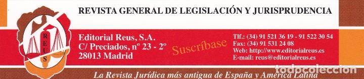 Collectionnisme Marque-pages: MARCAPAGINAS EDITORIAL REUS. REVISTA GENERAL DE LEGISLACION Y JURISPRUDENCIA