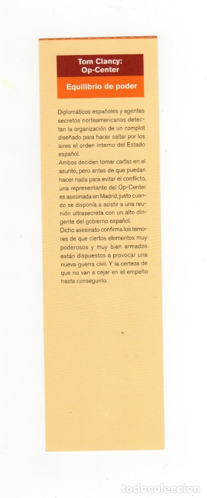 Coleccionismo marcap&aacute;ginas: MARCAP&Aacute;GINAS - PLANETA EDITORIAL - 50 A&Ntilde;OS - OP-CENTER - EQUILIBRIO DE PODER - TOM CLANCY - Foto 2