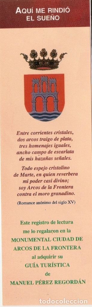 Coleccionismo marcap&aacute;ginas: MARCAPAGINAS ARCOS DE LA FRONTERA - Foto 1