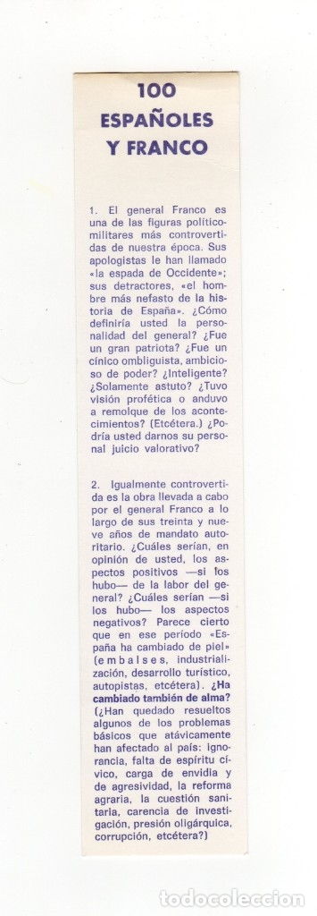 Collectables Bookmark: MARCAP&Aacute;GINAS - 100 ESPA&Ntilde;OLES Y FRANCO