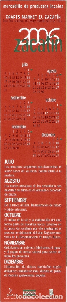 Coleccionismo marcap&aacute;ginas: MARCAPAGINAS CALENDARIO ZACATIN 2006 - Foto 1