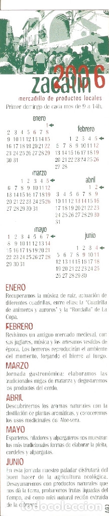 Coleccionismo marcap&aacute;ginas: MARCAPAGINAS CALENDARIO ZACATIN 2006 - Foto 2
