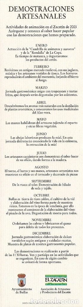 Coleccionismo marcap&aacute;ginas: MARCAPAGINAS CALENDARIO ZACATIN 2003 - Foto 1