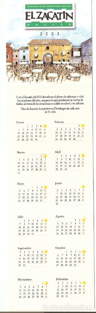 Coleccionismo marcap&aacute;ginas: MARCAPAGINAS CALENDARIO ZACATIN 2003 - Foto 2