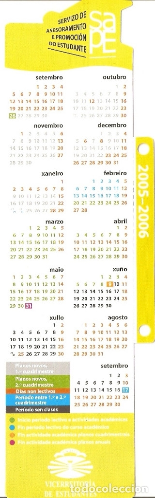 Coleccionismo marcap&aacute;ginas: MARCAPAGINAS CALENDARIO SAPE - Foto 2