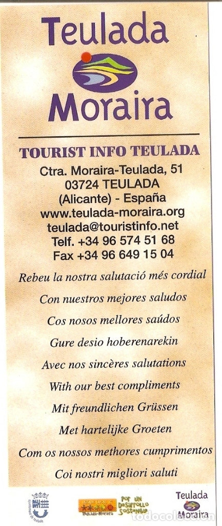Coleccionismo marcap&aacute;ginas: MARCAPAGINAS TEULADA - MORAIRA - Foto 2