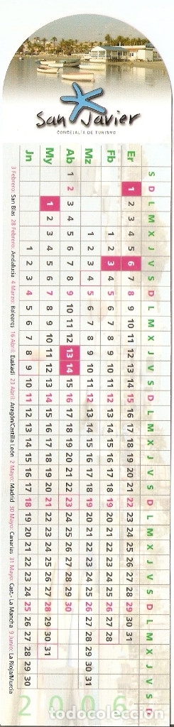 Collectables Bookmark: MARCAPAGINAS CALENDARIO SAN JAVIER