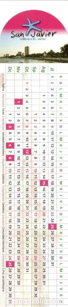 Coleccionismo marcap&aacute;ginas: MARCAPAGINAS CALENDARIO SAN JAVIER - Foto 2