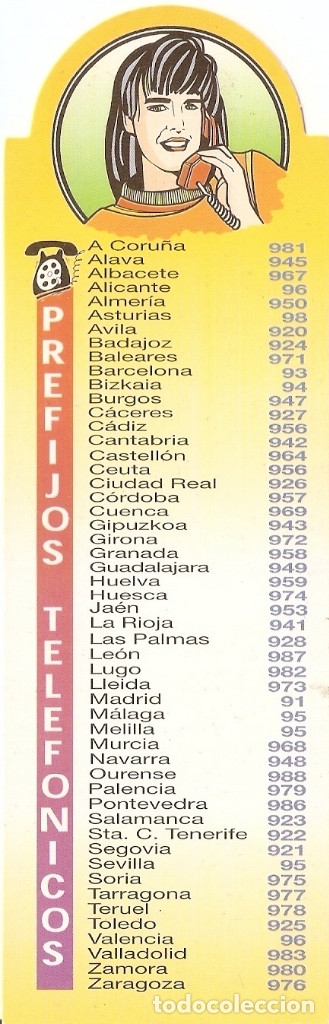 Coleccionismo Marcap&aacute;ginas: MARCAPAGINAS CALENDARIO PREFIJON TELEFONICOS